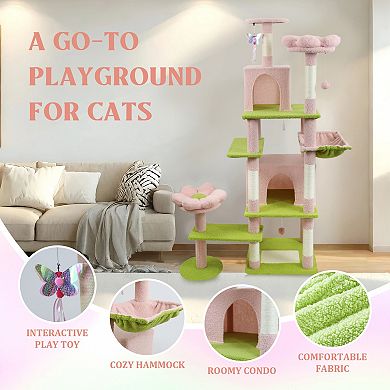 IFMALL Super Tall Multi-Level Cat Tree with Large Condo and Hammock Play