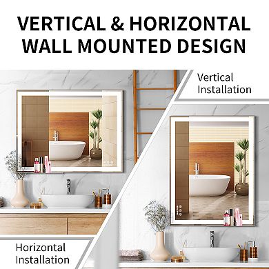 Large LED Bathroom Vanity Mirror with Adjustable Lighting and Anti-Fog Feature