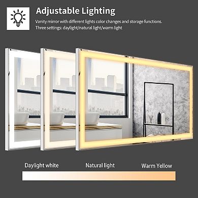 Large LED Bathroom Vanity Mirror with Adjustable Lighting and Anti-Fog Feature