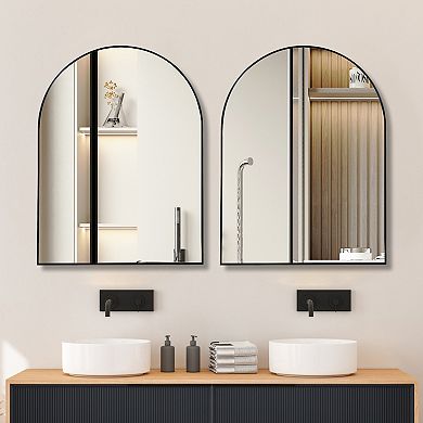 TOEMOA Metal Framed Arch Wall Mirror Modern Bathroom Decor