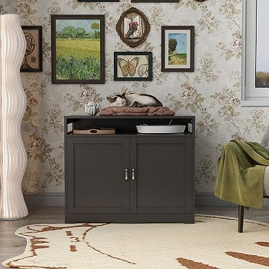 IFMALL Discreet Pet Washroom Enclosure with Storage Shelf and Dual Entry Doors