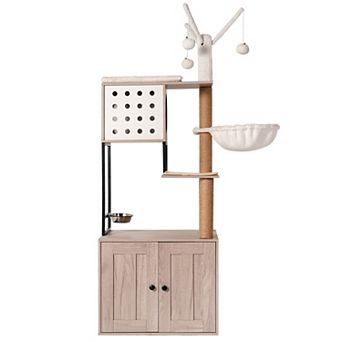 IFMALL Multi-Level Cat Furniture with Enclosed Litter Box and Play Area