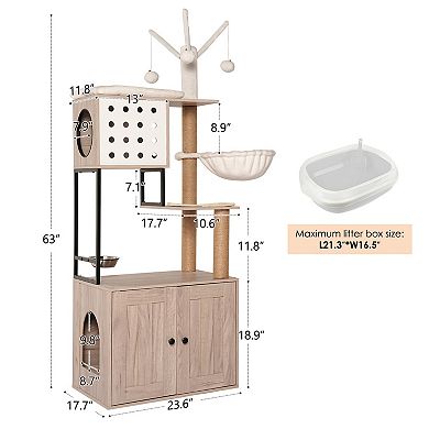 IFMALL Multi-Level Cat Furniture with Enclosed Litter Box and Play Area