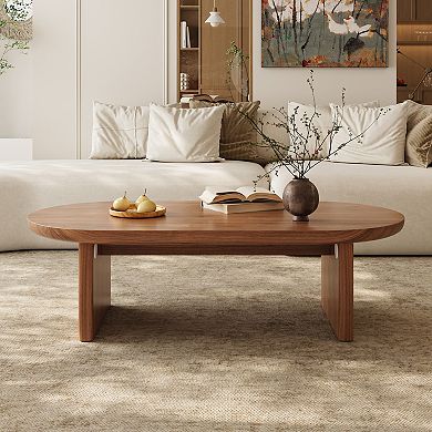 47.3" Mid-Century Modern Oval Walnut Coffee Table