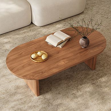 47.3" Mid-Century Modern Oval Walnut Coffee Table