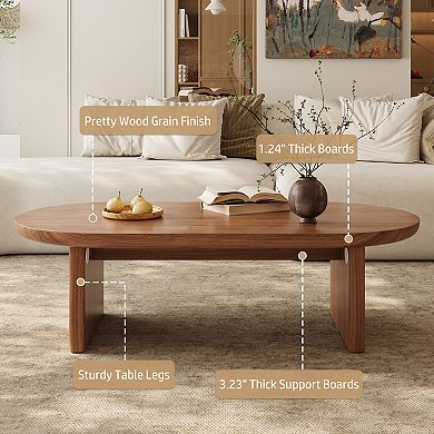 47.3" Mid-Century Modern Oval Walnut Coffee Table