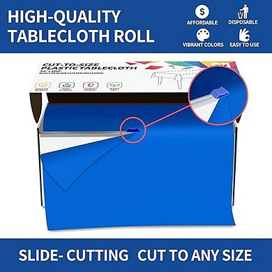 Disposable Plastic Table Cover Roll with Cutter, Waterproof Durable