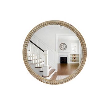 TOEMOA Decorative Round Wall Mirror with Beaded Accent for Rustic Home Decor