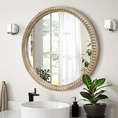 TOEMOA Decorative Round Wall Mirror with Beaded Accent for Rustic Home Decor