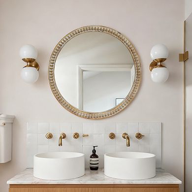 TOEMOA Decorative Round Wall Mirror with Beaded Accent for Rustic Home Decor