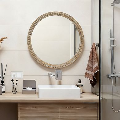 TOEMOA Decorative Round Wall Mirror with Beaded Accent for Rustic Home Decor