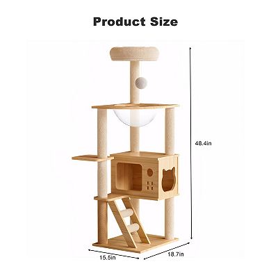 IFMALL Modern Wooden Cat Tower with Scratching Posts and Comfortable Perch