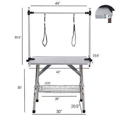 IFMALL Professional Stainless Steel Folding Pet Grooming Table with Adjustable Arm