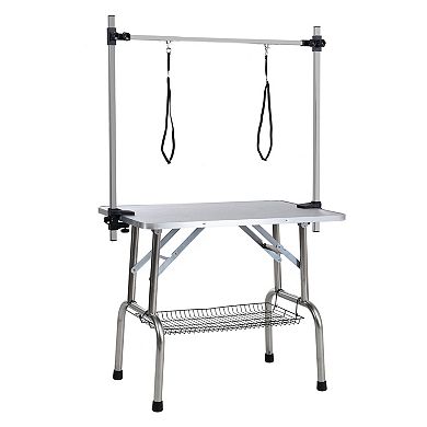 IFMALL Professional Stainless Steel Folding Pet Grooming Table with Adjustable Arm