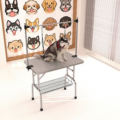 IFMALL Professional Stainless Steel Folding Pet Grooming Table with Adjustable Arm