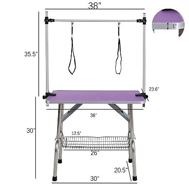 IFMALL Professional Folding Pet Grooming Table with Adjustable Arm and Storage