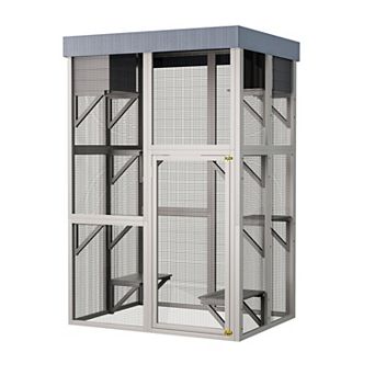 IFMALL Large Solid Wood Outdoor Cat Enclosure with Multiple Platforms and Napping Houses