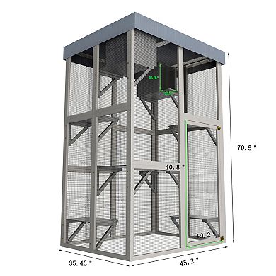 IFMALL Large Solid Wood Outdoor Cat Enclosure with Multiple Platforms and Napping Houses
