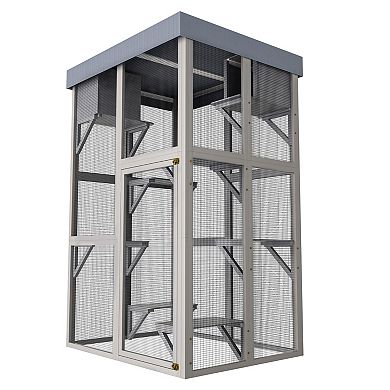 IFMALL Large Solid Wood Outdoor Cat Enclosure with Multiple Platforms and Napping Houses