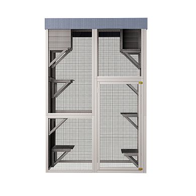 IFMALL Large Solid Wood Outdoor Cat Enclosure with Multiple Platforms and Napping Houses