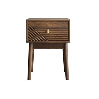 Mid-Century Modern Walnut Nightstand with Gold Handle, Side Table for Bedroom, Living Room
