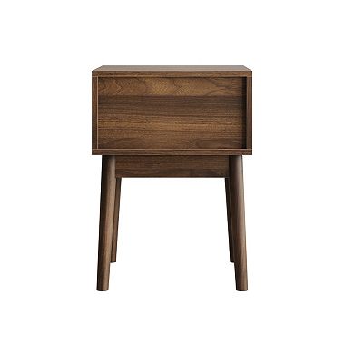Mid-Century Modern Walnut Nightstand with Gold Handle, Side Table for Bedroom, Living Room