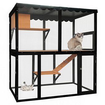 IFMALL Large Outdoor Cat Enclosure House Multi-Tier Wooden Catio Play Area