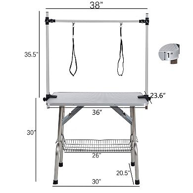 IFMALL Professional Folding Pet Grooming Table with Adjustable Arm and Storage