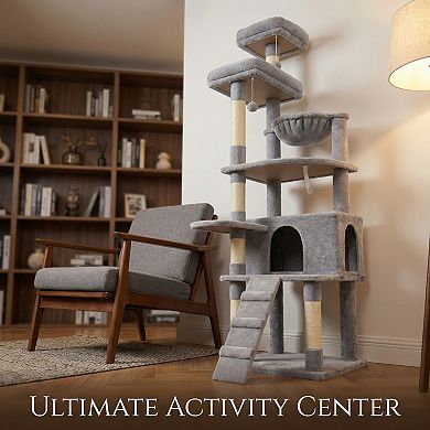 IFMALL Multi-Level Cat Tree with Hammocks Scratching Posts Indoor Pet Furniture