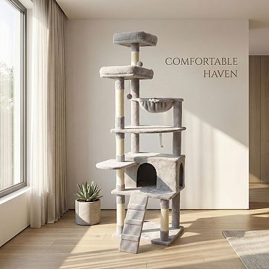 IFMALL Multi-Level Cat Tree with Hammocks Scratching Posts Indoor Pet Furniture