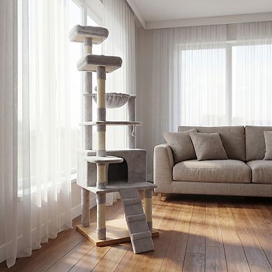 IFMALL Multi-Level Cat Tree with Hammocks Scratching Posts Indoor Pet Furniture