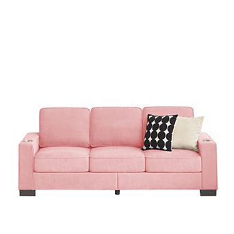 83.86" 3-Seater Snowfleece Fabric sofa for Living Room,Bedroom ,Pink