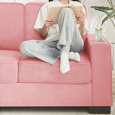 83.86" 3-Seater Snowfleece Fabric sofa for Living Room,Bedroom ,Pink 