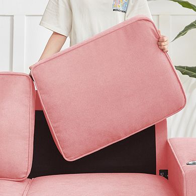 83.86" 3-Seater Snowfleece Fabric sofa for Living Room,Bedroom ,Pink 