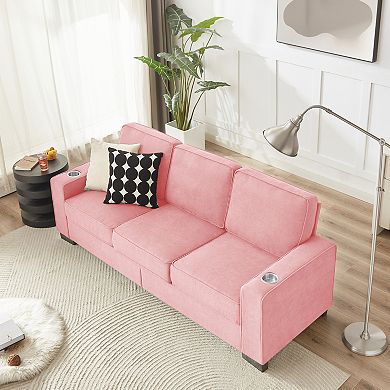 83.86" 3-Seater Snowfleece Fabric sofa for Living Room,Bedroom ,Pink 