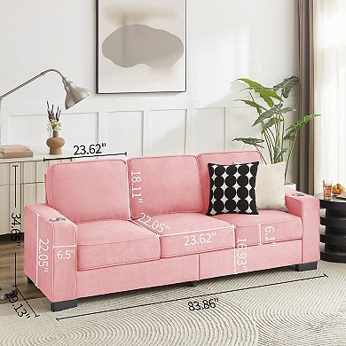 83.86" 3-Seater Snowfleece Fabric sofa for Living Room,Bedroom ,Pink 