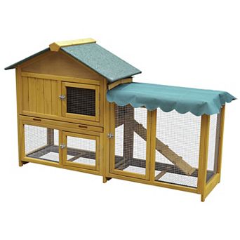 IFMALL Spacious Indoor Outdoor Wooden Pet Hutch with Removable Run and Tray