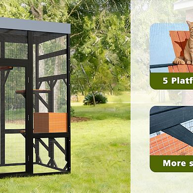 IFMALL Large Outdoor Cat Enclosure with Multiple Platforms and Weatherproof Design