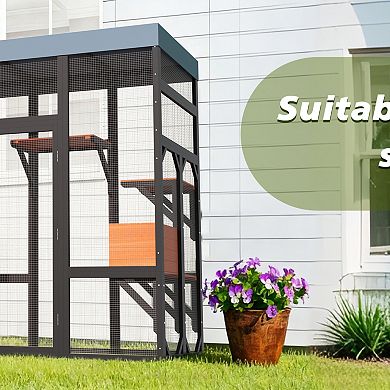 IFMALL Large Outdoor Cat Enclosure with Multiple Platforms and Weatherproof Design