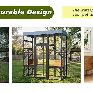 IFMALL Large Outdoor Cat Enclosure with Multiple Platforms and Weatherproof Design