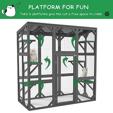 IFMALL Large Outdoor Pet Enclosure with Multiple Platforms and Waterproof Roof