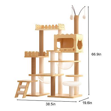 IFMALL Modern Cat Tower with Sisal Scratching Posts and Cozy Hammock
