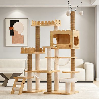 IFMALL Modern Cat Tower with Sisal Scratching Posts and Cozy Hammock