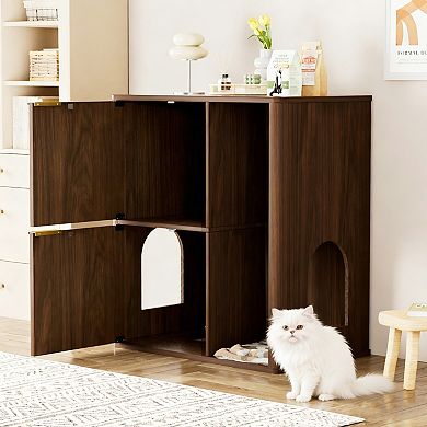 IFMALL Concealed Cat Litter Cabinet with Integrated Scratching Post & Storage
