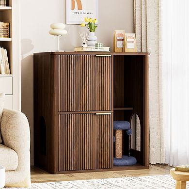 IFMALL Concealed Cat Litter Cabinet with Integrated Scratching Post & Storage