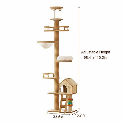 IFMALL Large Adjustable Height Floor to Ceiling Cat Tree with Scratching Post