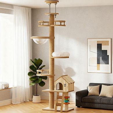 IFMALL Large Adjustable Height Floor to Ceiling Cat Tree with Scratching Post