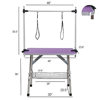 IFMALL Professional Folding Pet Grooming Station with Adjustable Arm and Stability Features