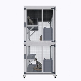 IFMALL Large Outdoor Pet Enclosure with Multi-Level Platforms and Lockable Wheels