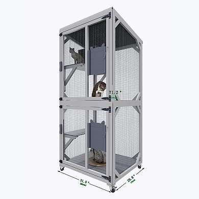 IFMALL Large Outdoor Pet Enclosure with Multi-Level Platforms and Lockable Wheels